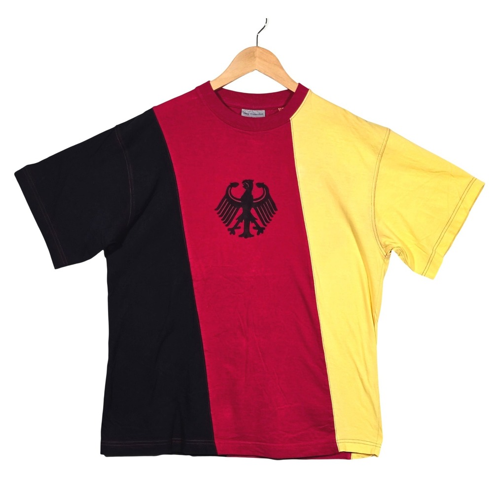 Vtg 90's Deutschland Germany World Cup T Shirt L Red Black Yellow Coat of Arms